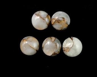 Copper Calcite Cabochons, 8mm Round, 9 Carat, Smooth Flat Bottom Cab, 5 Pieces (8369)