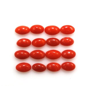 Red Coral Cab Oval Shape 5x3mm Approximately 4 Carat, Deep Red Color, Smooth Flat Bottom Coral Cabochons, For Jewelry Making 10568 image 1