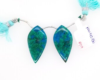 Chrysocolla Drops Trillion Shape 29x11mm Front To Back Drilled Beads Matching Pair Smooth Teal Color Drops For Earring Making 34132