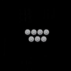 May include: Eight round, brilliant-cut diamonds are arranged in two rows on a black background. The diamonds are clear and reflect light, showcasing their facets. The image highlights the sparkle and clarity of the gemstones.