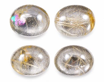 Cabochons ovales en quartz rutile doré, 10 x 8 mm, 8 carats, 4 pièces (6506)