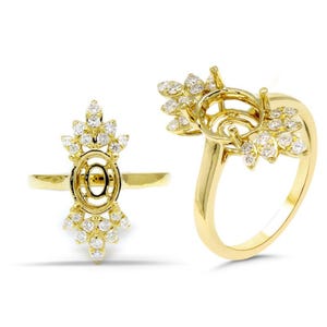 Oval 9x7mm Ring Semi Mount In 14k Yellow Gold With Diamond Accents, Designer Wedding Ring, Ladies Ring, Jewelry Gift (54834)