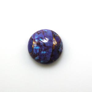 Copper Purple Turquoise Cab Round Shape 12mm Approximately 5 Carat Single Piece, Purple Color Accented with Gold and Copper Tones (9134)