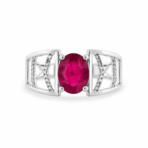 Madagascar Ruby Oval 1.81 Carat Ring With Diamond Accents In 14k White Gold, July Birthstone, Promise Ring, Ruby Jewelry (20804)