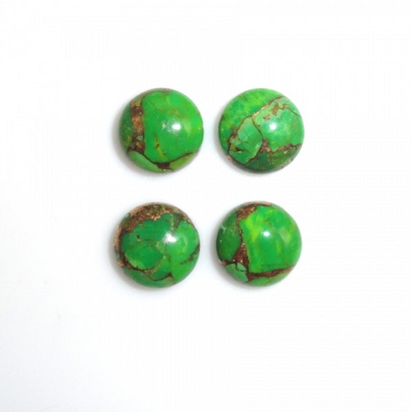 Green Copper Turquoise Cab Round 9mm Approximately 9 Carat , Vibrant Green Color Accented with Golden Tones, For Jewelry Making (9142)