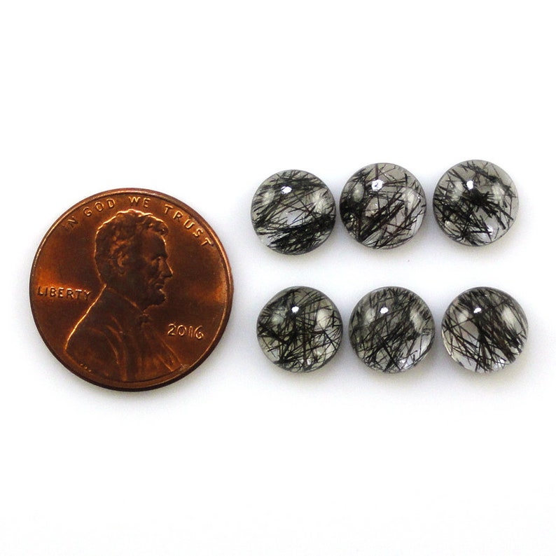 9 Carat Perfect Ornamental Piece 16183 Beautiful Black Threads Excellent Luster Black Rutilated Quartz Cabs Round Shape 8MM Approx