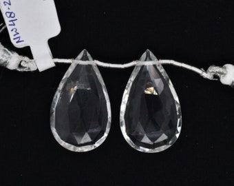 Clear Quartz Drop Almond Shape 30x18mm Drilled Bead Matching Pair, Faceted Clear Drops, For Earring Making (46158)