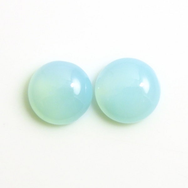 Peruvian Chalcedony Cab Round 13mm Approximately 14 Carat Matched Pair, Beautiful Aqua Blue Color, Cabochons For Jewelry Making (2331)