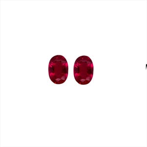May include: Two oval-shaped, deep red gemstones.