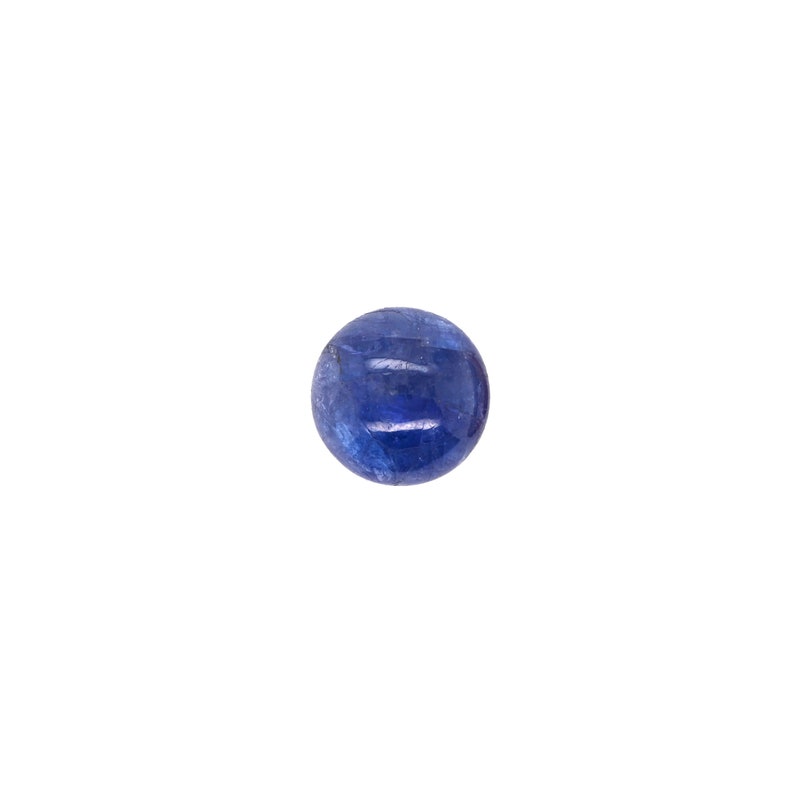 May include: A round, blue gemstone with a smooth, polished surface.