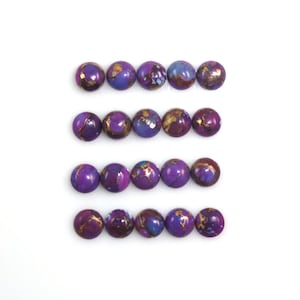 Purple Copper Turquoise Cabs Round 5mm Approximately 9 Carat, Smooth Flat Bottom Purple Cabochons, For Jewelry Making (9128)