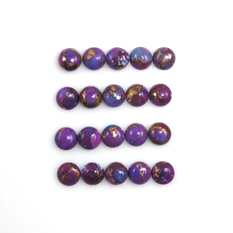 Purple Copper Turquoise Cabs Round 5mm Approximately 9 Carat December Birthstone Purple Color Accented with Gold and Copper Tones 9128