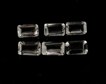 Emerald Cut White Topaz, 5x3mm, 2 Carat, December Birthstone, Jewelry Making, 6 Pieces (12637)