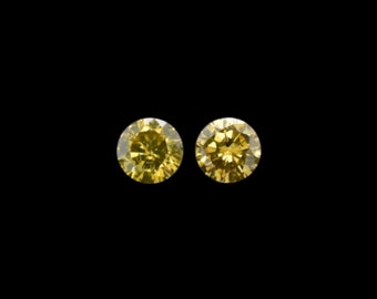 Yellow Diamond Round 3.1mm Approximately 0.22 Carat Matching Pair, April Birthstone, Canary Diamond, Brilliant Cut SI2, For Jewelry (39811)