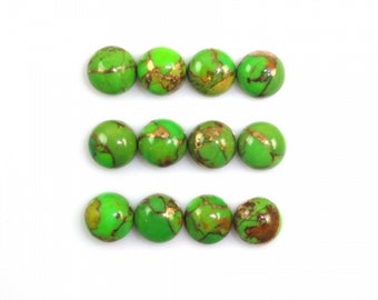 Green Copper Turquoise Cab Round 5mm Approximately 5 Carat , Vibrant Green Color Accented with Golden Tones, For Jewelry Making (9139)