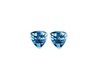 Swiss Blue Topaz Trillion Shape 9mm Approximately 4.80 Carat Matching Pair, Swiss Alps Intense Blue, Faceted Checkerboard Top (18028)