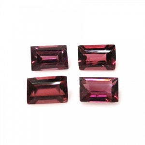 Rhodolith Granat Baguette Form 6 x 4 mm ungefähr 2,7 Karat, Januar Geburtsstein, tiefrote rosa Farbe, facettierte Steine, für Schmuck (13945)