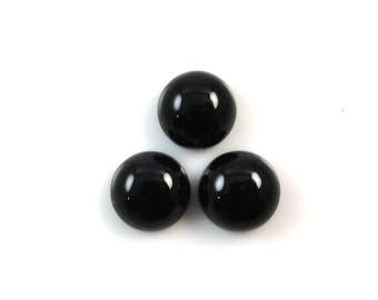 Black Onyx Cab Round 12mm Approximately 20 Carat, Smooth Flat Bottom Black Color Cabochons, For Jewelry Making (578)