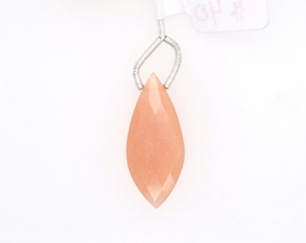 Peach Moonstone Drops Leaf Shape 31x13mm Drilled Beads Single Pendant Piece, Faceted Drops, Fall Leaves Color, June Birthstone (42338)