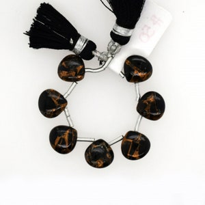 Black Copper Obsidian Drop Heart Shape 10mm Drilled Bead 7 Pieces Line,Beautiful Black and Copper Tones,Smooth Briolettes For Jewelry(43297)