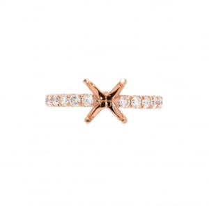 Ring Semi Mount Round 8mm In 14k Rose Gold With Diamond Accents, 4 Prong Ring , Custom Wedding Ring Mount, Jewelry Gift (42734)