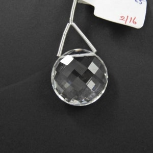 Clear Quartz Drop Round 20mm Drilled Bead Single Pendant Piece, Faceted Clear Quartz For Pendant Making (21279)