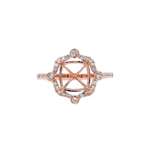 Ring Semi-Mount Square Cushion 8mm In 14k Rose Gold With Diamond Accents Part Of Matching Set, Designer Halo Ring, Jewelry Gift (43977)