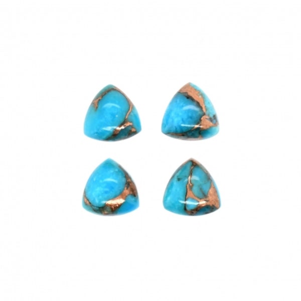 Blue Copper Turquoise Cab Trillion Shape 8mm Approximately 7.70 Carat, Blue Color Cab Accented With Gold Tones, Ornamental Stones (37117)