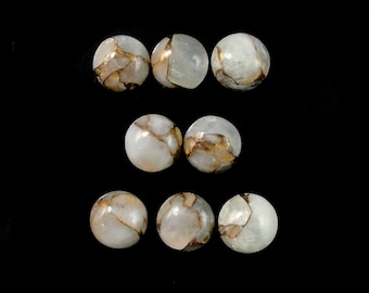 Copper Calcite Cabochons Round Gemstones, 7mm, 10 Carat, 8 Pieces (8368)