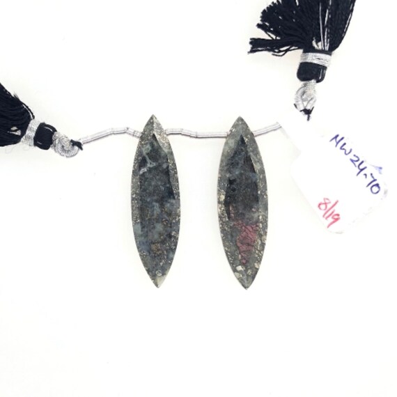 Marcasite Drops Marquise Shape 36x10mm Drilled Beads Matching Pair