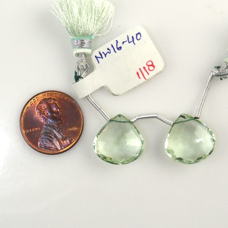 Prasiolite Drops Pear Shape 15x15mm Matching Pair Drilled Beads Excellent Green Color February Birthstone 17008 Green Amethyst