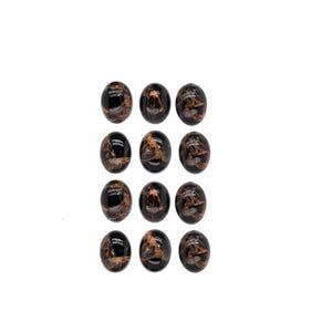 Copper Black Obsidian Cab Oval 8x6mmm Approximately 12 Carat, Smooth Flat Bottom Obsidian, Black Golden Pattern, For Jewelry Making (10227)