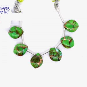 Copper Green Turquoise Drops Leaf Shape 10x8mm Drilled Bead 6 Pieces Line, Smooth Green Briolettes, For Jewelry Making (52604)