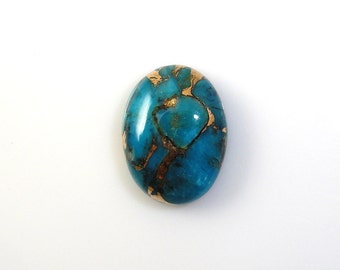Blue Copper Turquoise Cab Oval 16x12mm Approximately 6.5 Carat, Ornamental Stone ,Blue Color Accented with Gold Tone, Flat Bottom Cab (2961)