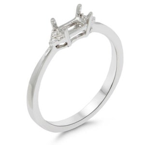 Ring Semi-Mount Emerald Cut 5X3mm In 14K White Gold With Diamond Accents, Designer East West Ring Semi Mount, Jewelry Gift (47681)