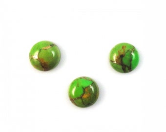 Green Copper Turquoise Cab Round 10mm Approximately 9 Carat, December Birthstone, Vibrant Green Color Accented with Golden Tones (4754)
