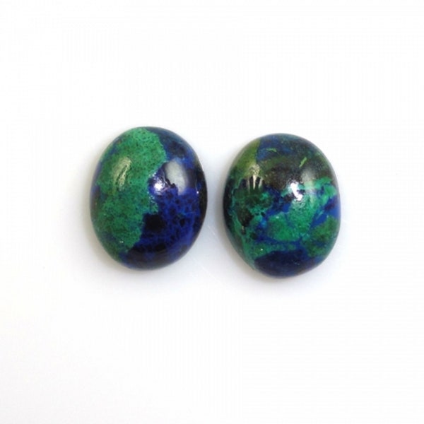 Azurite Malachite Cab Oval 12x10mm Approximately 11 Carat Matching Pair, Peacock Green Color, Silver Peak Jade, Pilot's Stone  (8416)