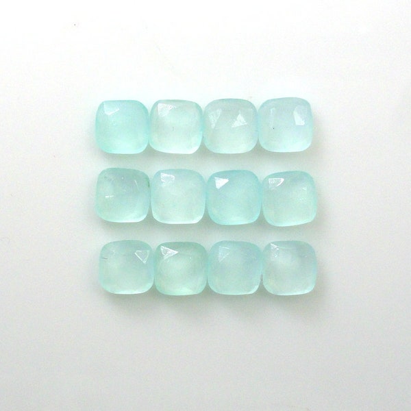 Peruvian Chalcedony Rose Cut Cushion 6mm Approximately 9 Carat, Brilliant Luster, Soft Blue Translucence, Jewelry Making (10830)
