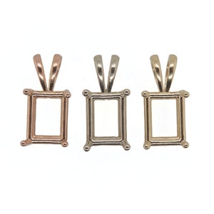 8x6mm Emerald Cut Pendant Finding in 14K Gold