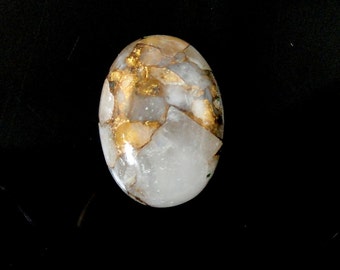 Copper Calcite Cab Oval 18x13mm Approximately 11 Carat Single Piece, Beautiful Ivory and Gold Tones, Flat Bottom, For Jewelry Making (8493)