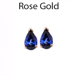 Nigerian Blue Sapphire Pear Shape 8X5mm, 2.15 Carat Stud Earring In 14k Rose Gold, September Birthstone, Women Gift, Sapphire Stud (52299)