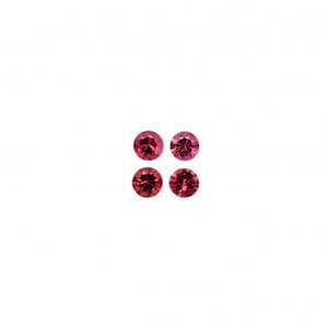 May include: Four round, faceted gemstones in varying shades of pink and red are arranged in a square pattern against a white background. The gems have a brilliant cut, reflecting light.