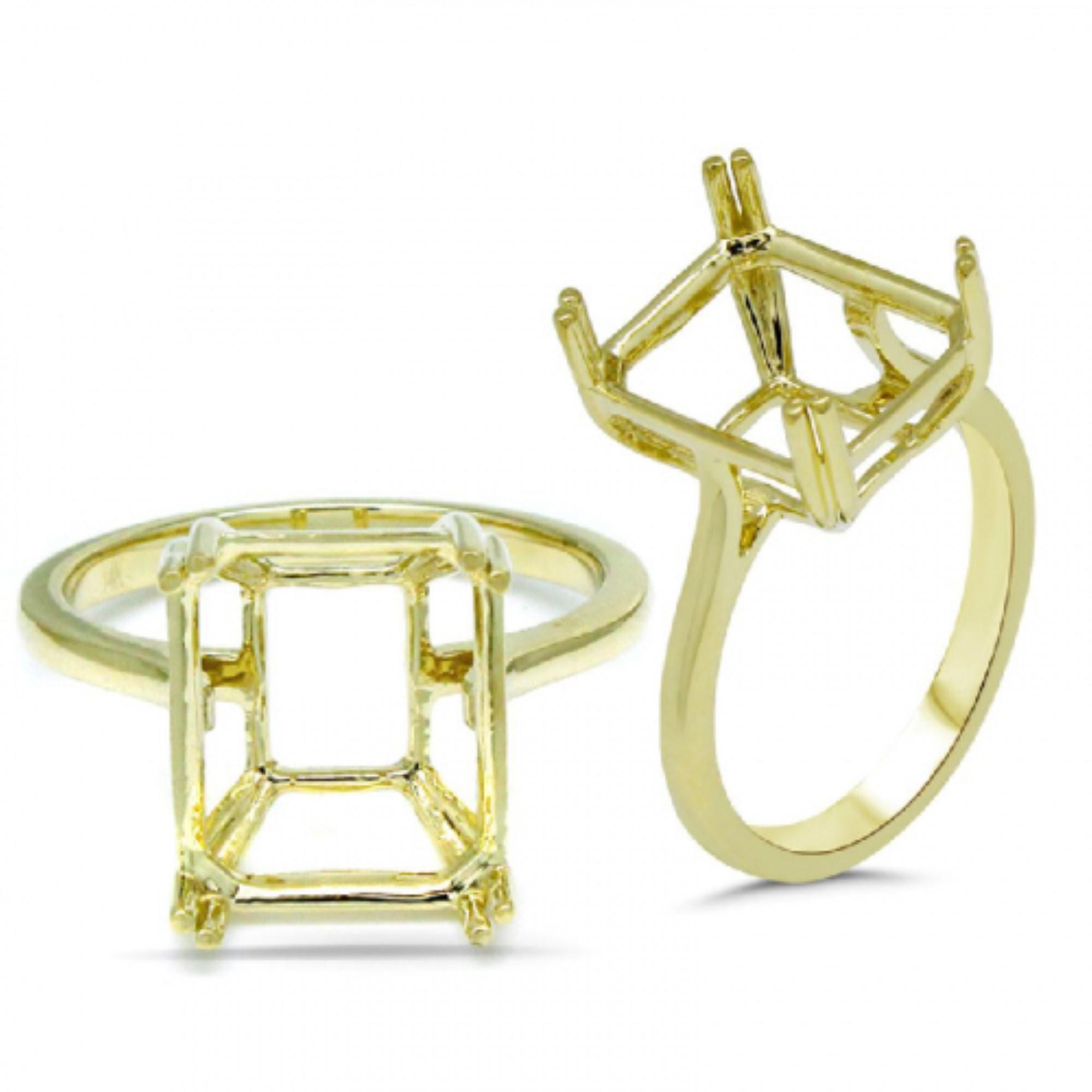 Minimalist Ring Semi-Mount Emerald Cut 11x9mm In 14k (Yellow/White) Gold | Prong Setting | Custom Sizes| Solitaire Ring | Blank Ring Setting