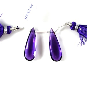 Hydro Amethyst Quartz Drops Almond Shape 30x10mm Drilled Beads Matching Pair, Faceted Eye Clean Drops, For Earring Making (50283)