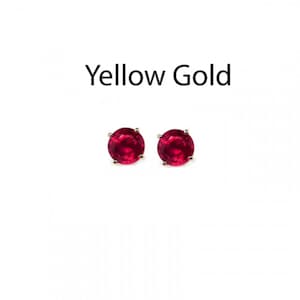 Madagascar Ruby 0.80 Carat, Round 4mm, Solitaire Stud Earrings In 14k Yellow Gold, July Birthstone, Ruby Jewelry, Red Color Earring (53526)
