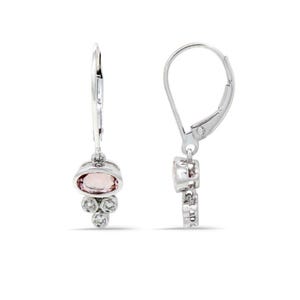 East West Morganite Oval 0.85 Carat Bezel Set Dangle Earrings In 14k White Gold With Diamond Accents, Ladies Morganite Ear Jewelry (54422)
