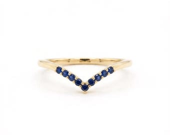 Blue Sapphire 0.1 Carat Stackable Wedding Ring Band in 14K Yellow Gold (145839)