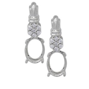 Earring Semi Mount Oval 7x5mm In 14K White Gold With White Diamonds, Designer Semi Mount, Secure Butterfly Back, Women Jewelry Gift (45647)