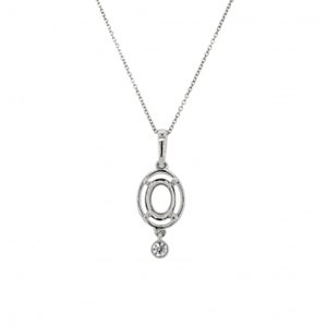 Pendant Semi Mount Oval 8x6mm In 14K White Gold With Diamond Accents, Designer Pendant, Necklace Jewelry, Women&#39;s Gift (50191)