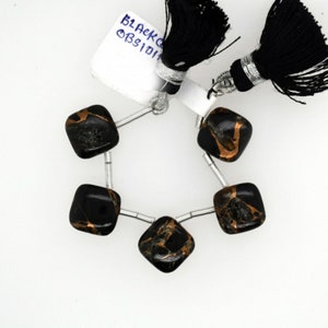Black Copper Obsidian Drop Cushion Shape 10mm Drilled Bead 5 Pieces Line, Black and Copper Color, Smooth Drops, For Jewelry Making (43284)